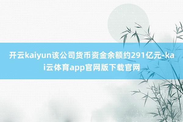 开云kaiyun该公司货币资金余额约291亿元-kai云体育app官网版下载官网